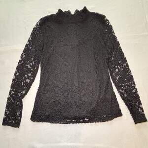 Boston Proper Black Lace Goth Top Long Sleeve Women’s Size Small Blouse